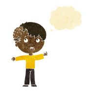 cartoon boy with growth on head thought bubble