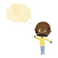 cartoon bald man with idea thought bubble
