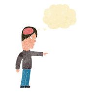cartoon clever man pointing with thought bubble N2