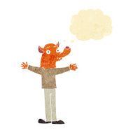 cartoon friendly fox person with thought bubble