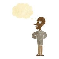 cartoon evil bald man with thought bubble