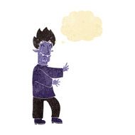 cartoon excited vampire with thought bubble