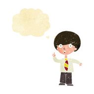 cartoon school boy answering question with thought bubble N2