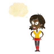 cartoon woman with hands on hips thought bubble N7