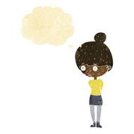 cartoon woman staring with thought bubble