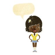 cartoon happy woman with thought bubble N6