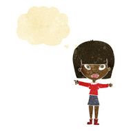 cartoon woman pointing with thought bubble N7