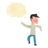 cartoon happy man pointing with thought bubble N4