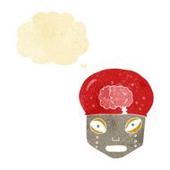 cartoon spooky robot head with thought bubble