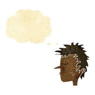 cartoon male face with thought bubble