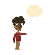 cartoon happy man pointing with thought bubble N5