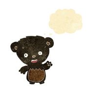 cartoon black bearcub waving with thought bubble