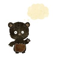 cartoon black bearcub waving with thought bubble N2