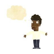 cartoon confused man with thought bubble