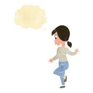 cartoon woman waving with thought bubble N19