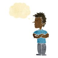 cartoon man refusing to listen with thought bubble