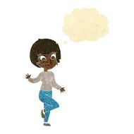 cartoon woman waving with thought bubble N21