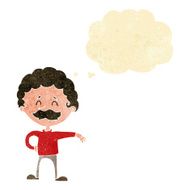 cartoon man making camp gesture with thought bubble N2