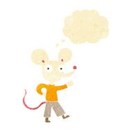 cartoon waving mouse with thought bubble
