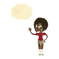 cartoon pretty woman waving with thought bubble N3