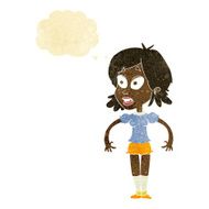 cartoon surprised woman with thought bubble N10