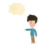 cartoon happy man pointing with thought bubble N6