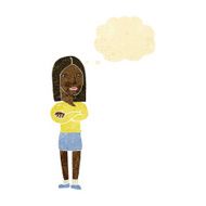cartoon woman with folded arms thought bubble