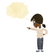 cartoon enthusiastic woman pointing with thought bubble