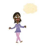 cartoon woman with no worries thought bubble N3