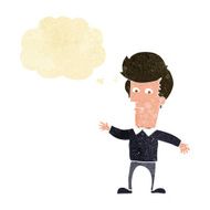 cartoon waving man with thought bubble N2