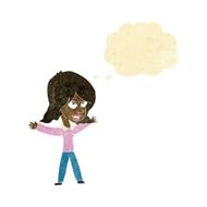 cartoon woman gesturing with thought bubble N3