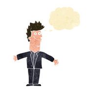 cartoon happy man with open arms thought bubble N2