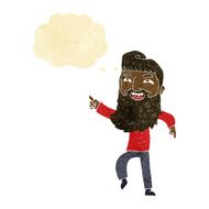 cartoon man with beard laughing and pointing thought bubble