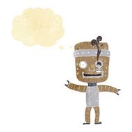 cartoon funny old robot with thought bubble