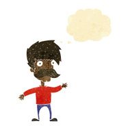 cartoon man with mustache waving thought bubble