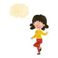 cartoon friendly woman waving with thought bubble N5