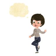 cartoon woman waving with thought bubble N22