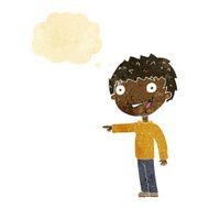 cartoon happy boy laughing with thought bubble