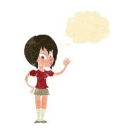 cartoon pretty woman waving with thought bubble N5