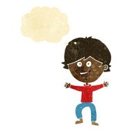 cartoon happy boy laughing with thought bubble N2