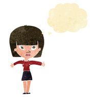 cartoon woman giving thumbs up symbol with thought bubble N5