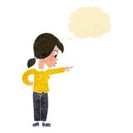 cartoon enthusiastic woman pointing with thought bubble N2