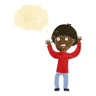 cartoon happy boy laughing with thought bubble N3