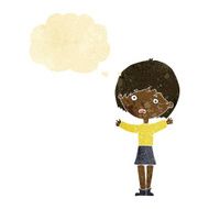 cartoon worried woman with thought bubble