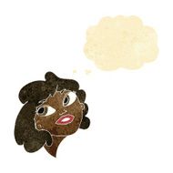 cartoon happy woman with thought bubble N10