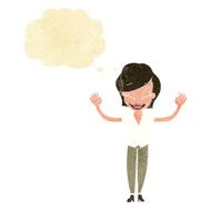 cartoon pretty woman with hands in air thought bubble N2