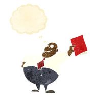 cartoon happy boss with file thought bubble