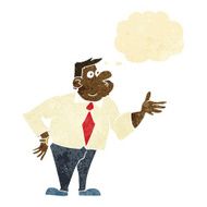 cartoon businessman asking question with thought bubble