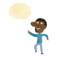 cartoon happy man dancing with thought bubble