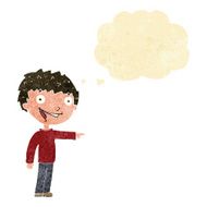 cartoon happy boy laughing with thought bubble N4